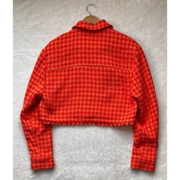 Zara Blogger’s Favorite Orange Textured Collared Frayed Hem Short Jacket, Large - Picture 14 of 16